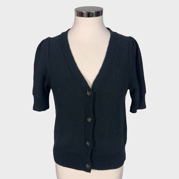 Madewell Small Black V Neck 4 Button Front Shorts Sleeve Cardigan Sweater - Picture 1 of 9
